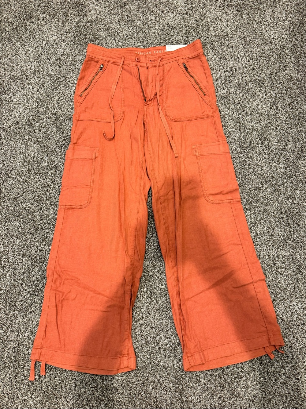 American Eagle Outfitters Rust-Orange Cargo Wide Leg Pants